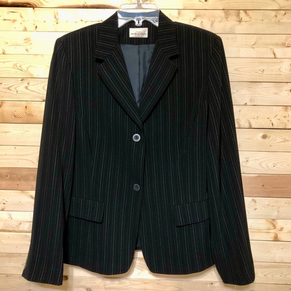 Sarah b Studio Vintage Women’s Black Striped Gray Blazer Suit Jacket Size 12 NWT